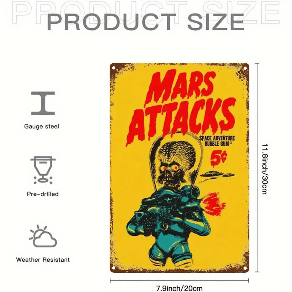 “Mars Attacks” Vintage Alien Invasion Metal Sign 8x12 Inch