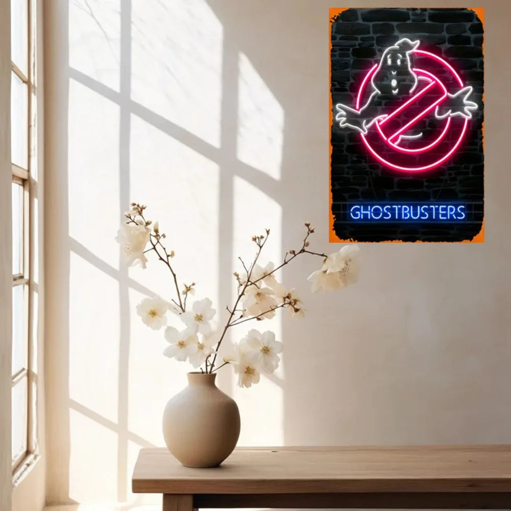 Vintage Ghostbusters Neon LED Metal Wall Light 8x12 Inch