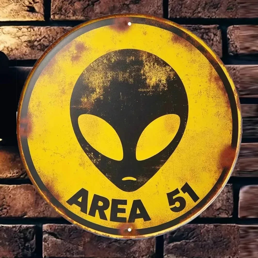 Retro Area 51 Alien Metal Sign 8x8 Inch
