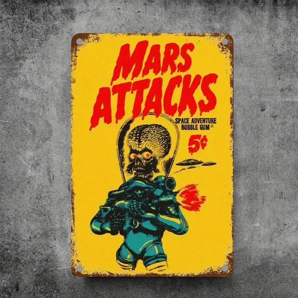 “Mars Attacks” Vintage Alien Invasion Metal Sign 8x12 Inch
