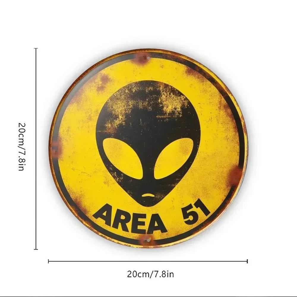 Retro Area 51 Alien Metal Sign 8x8 Inch