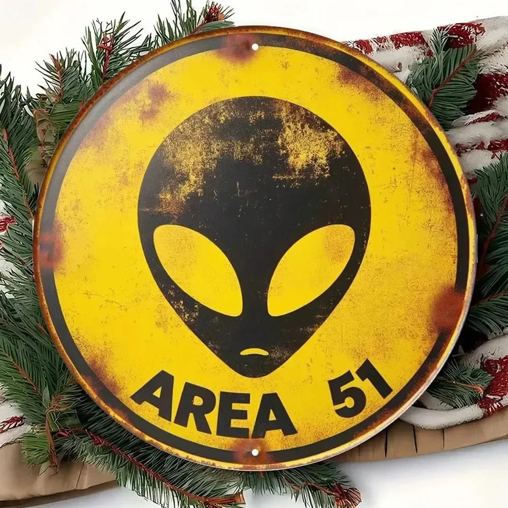 Retro Area 51 Alien Metal Sign 8x8 Inch
