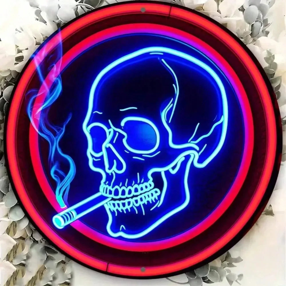 Skull Neon Rustic Metal Wall Art 8x8 Inch